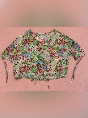 Floral sheer Blouse in Green & Pink Size Large